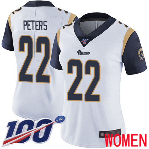 Los Angeles Rams Limited White Women Marcus Peters Road Jersey NFL Football #22 100th Season Vapor Untouchable